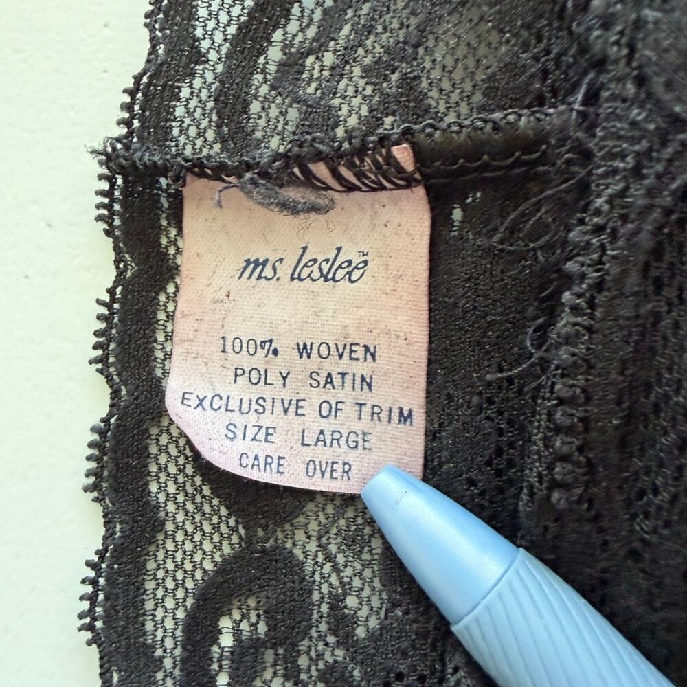 Vintage 80s Ms. Leslee Black Lace Chemise Nightgown Lingerie Size L Made In USA - Picture 4 of 7